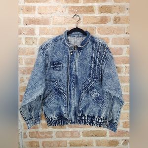 Vintage Acid Wash Denim Bomber Jacket